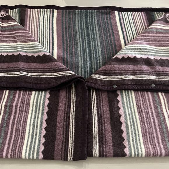 Vintage Biederlack Blanket Cuddle Wrap Soft Snap Button Zip Purple Green Gray - Picture 2 of 9